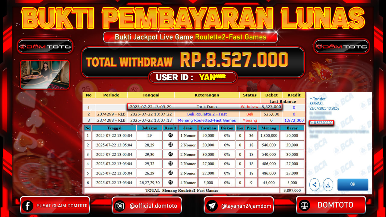 JACKPOT LIVE GAME ROULETTE2-FAST GAMES 22 JULI 2025
